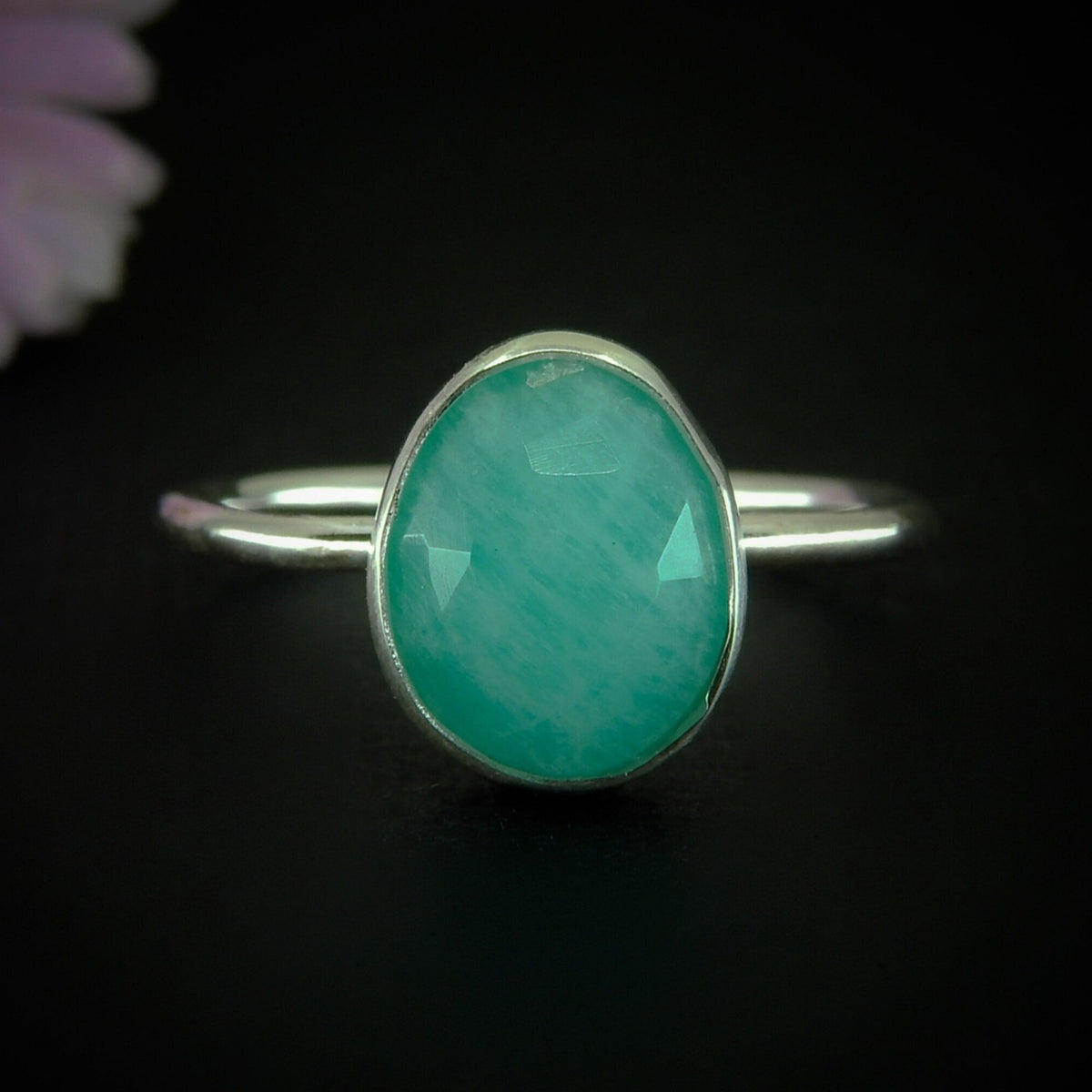 Rose Cut Amazonite Ring - Size 10 - Sterling Silver - Faceted Amazonite Jewelry - Teal Green Amazonite Ring, OOAK Dainty Amazonite Jewellery