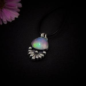 Rose Cut Clear Quartz and Aurora Opal Pendant - Sterling Silver - Pastel Rainbow Opal Pendant - Aurora Opal Necklace - Teardrop Aurora OOAK