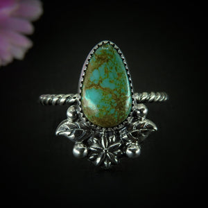 King's Manassa Turquoise Ring - Size 10 - Sterling Silver - Aqua Turquoise Jewelry - Real Turquoise - Green Turquoise Flower Leaf Ring OOAK