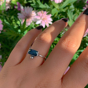 Rose Cut Kyanite Ring - Size 6 to 6 1/4 - Sterling Silver - Blue Kyanite Statement Ring - Rectangular Kyanite Jewellery - Kyanite Gemstone