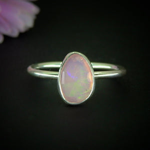 Rose Cut Pink Opal Ring - Size 7 to 7 1/4 - Sterling Silver - Ethiopian Opal Ring - Dainty Rainbow Opal Jewellery - Faceted Opal OOAK Ring