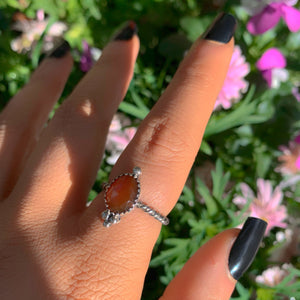 Rose Cut Carnelian Ring - Size 7 - Sterling Silver - Orange Carnelian Jewelry - Faceted Carnelian Jewellery - Dainty Red Carnelian Jewelry