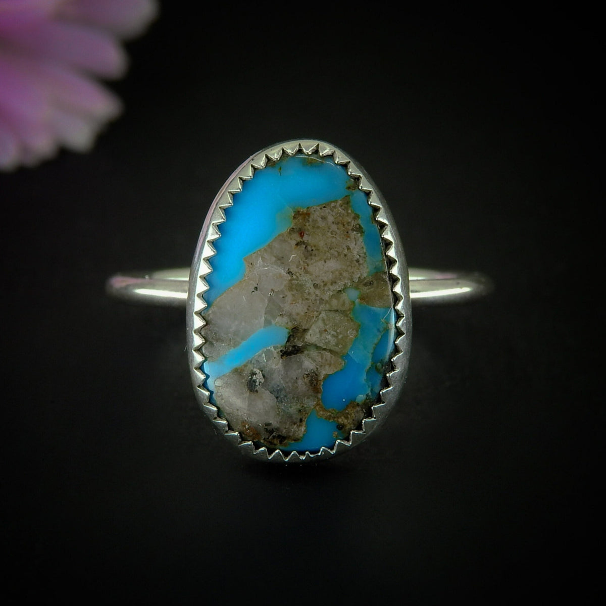 Kingman Turquoise Ring - Size 9 1/4 - Sterling Silver - Blue Turquoise Jewellery - Genuine Turquoise Statement Ring - Large Turquoise Matrix
