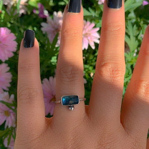 Rose Cut Kyanite Ring - Size 6 to 6 1/4 - Sterling Silver - Blue Kyanite Statement Ring - Rectangular Kyanite Jewellery - Kyanite Gemstone