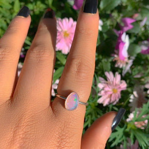 Rose Cut Pink Opal Ring - Size 7 to 7 1/4 - Sterling Silver - Ethiopian Opal Ring - Dainty Rainbow Opal Jewellery - Faceted Opal OOAK Ring