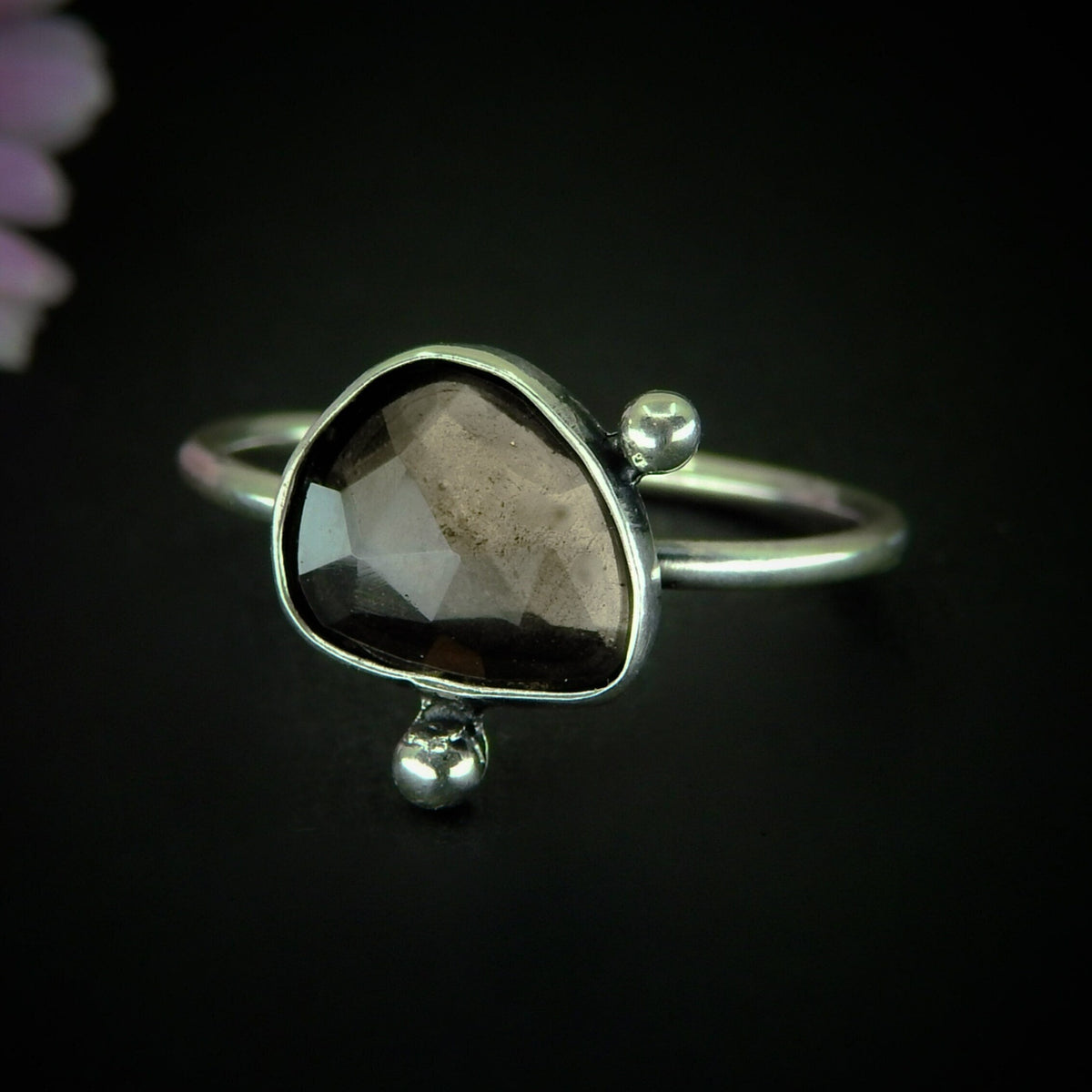 Rose Cut Smoky Quartz Ring - Size 11 1/4 - Sterling Silver - Dainty Smoky Quartz Jewellery - Faceted Gemstone Jewelry - Brown Crystal Ring