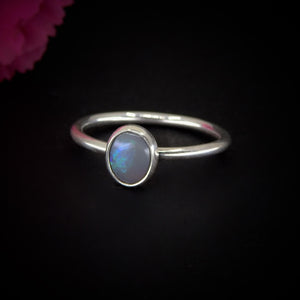 Australian Crystal Opal Ring - Size 6 - Sterling Silver - Lightning Ridge Opal Ring - Dainty Opal Jewelry - Solid Australian Opal