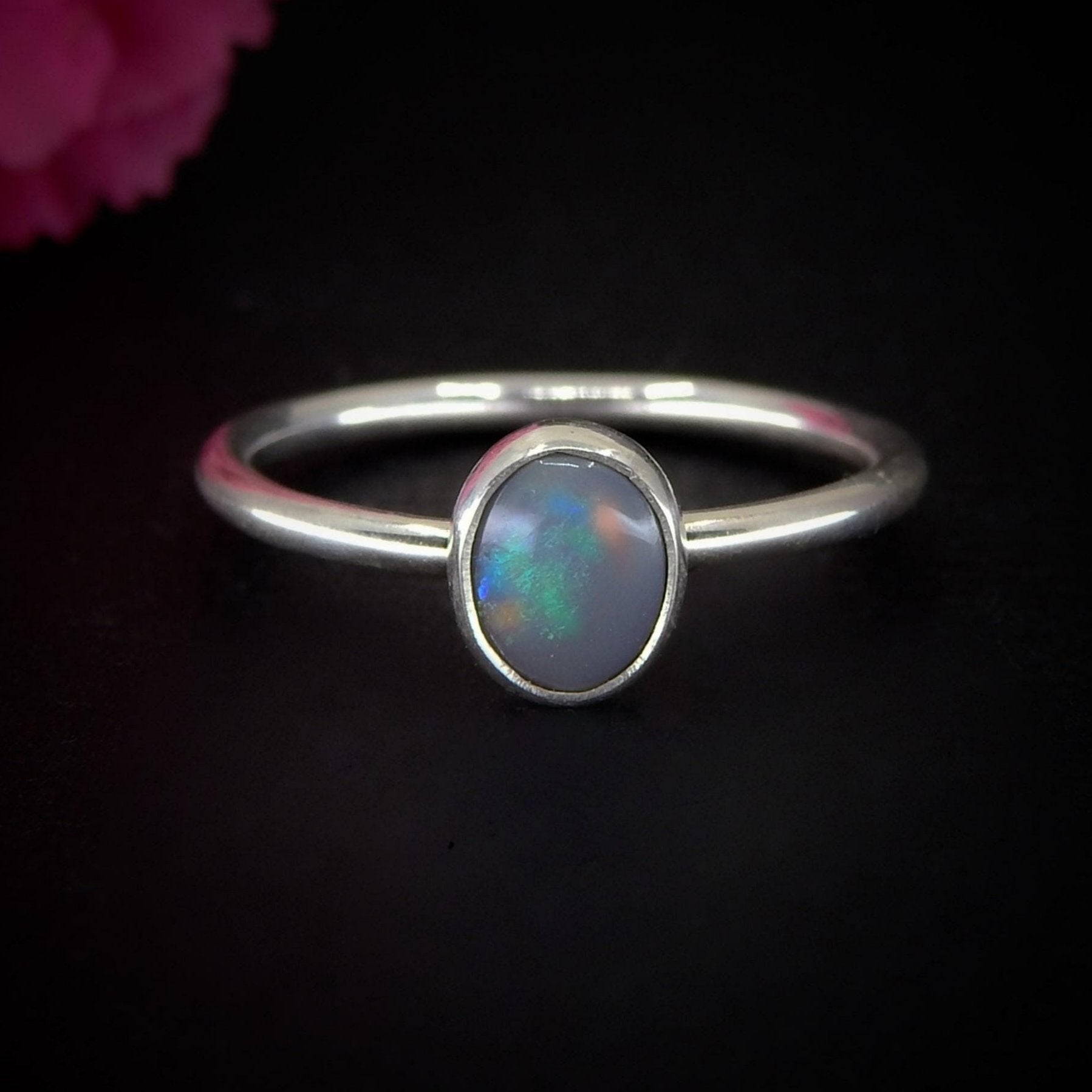 Australian Crystal Opal Ring - Size 6 - Sterling Silver - Lightning Ridge Opal Ring - Dainty Opal Jewelry - Solid Australian Opal