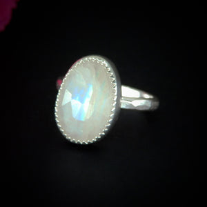 Rose Cut Moonstone Ring - Size 6 - Sterling Silver - Flashy Moonstone Jewellery - Faceted Moonstone Jewelry, Rainbow Moonstone Handmade Ring