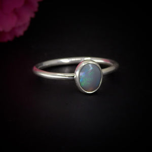 Australian Crystal Opal Ring - Size 6 - Sterling Silver - Lightning Ridge Opal Ring - Dainty Opal Jewelry - Solid Australian Opal