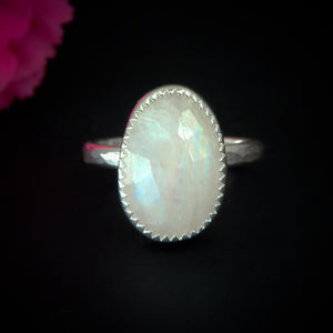 Rose Cut Moonstone Ring - Size 6 - Sterling Silver - Flashy Moonstone Jewellery - Faceted Moonstone Jewelry, Rainbow Moonstone Handmade Ring