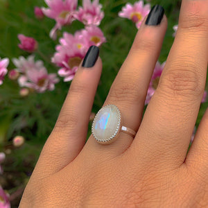 Rose Cut Moonstone Ring - Size 6 - Sterling Silver - Flashy Moonstone Jewellery - Faceted Moonstone Jewelry, Rainbow Moonstone Handmade Ring