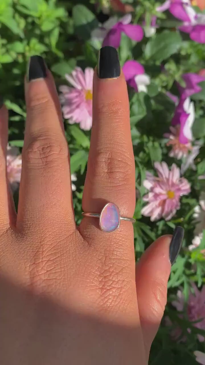 Rose Cut Pink Opal Ring - Size 7 to 7 1/4