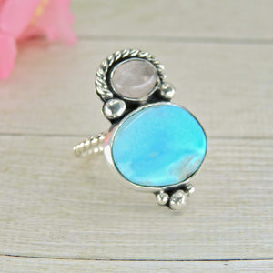 Bluebird Turquoise & Rose Quartz Ring - Size 7 - Gem & Tonik