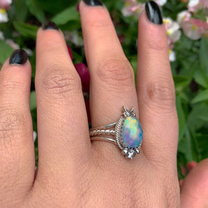 Rose Cut Clear Quartz & Aurora Opal Ring - Size 8.25 