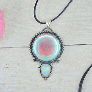 Angel Aura Quartz & Rose Cut Clear Quartz with Aurora Opal Pendant- Sterling Silver and 14k Rose Gold 