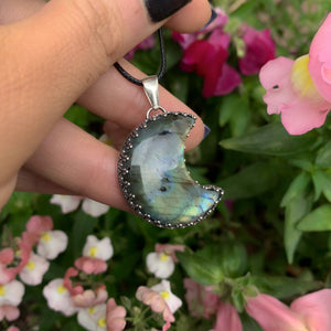 Labradorite Moon Pendant - Sterling Silver 