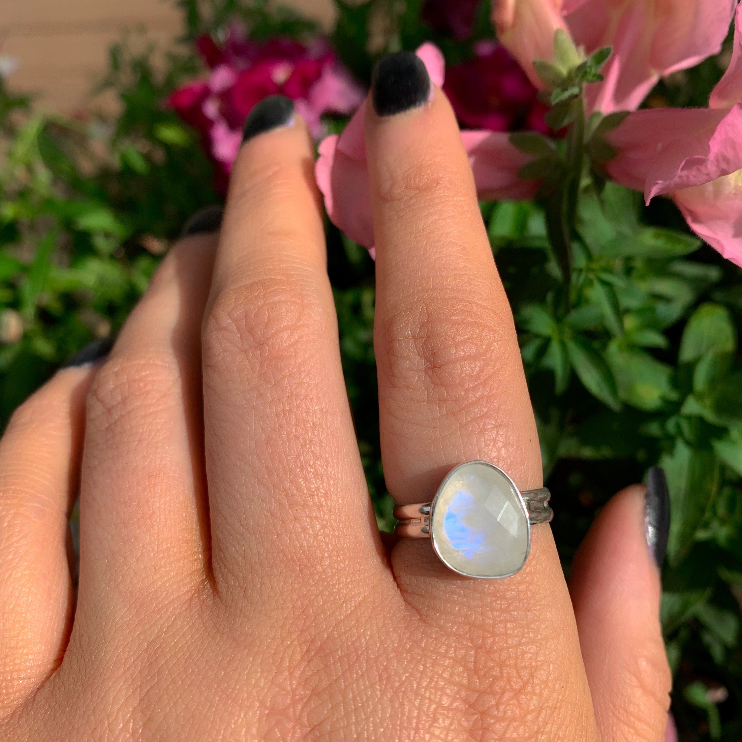 Rose Cut Moonstone Ring - Size 8 