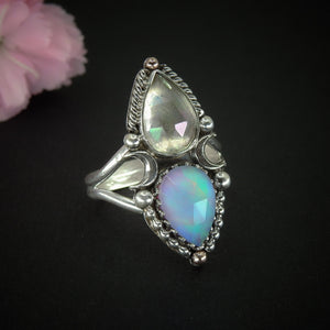 Rose Cut Clear Quartz with Aurora Opal & Angel Aura Quartz Ring - 10 