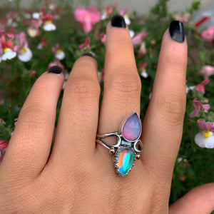 Rose Cut Clear Quartz with Aurora Opal & Angel Aura Quartz Ring - Size 12 1/4 