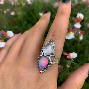 Rose Cut Clear Quartz with Aurora Opal & Angel Aura Quartz Ring - 10 