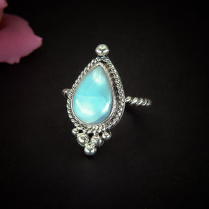 Larimar Ring - Size 6 - Sterling Silver - Blue Larimar Ring - Teardrop Larimar Ring - Larimar Jewellery - Handcrafted Larimar Statement Ring