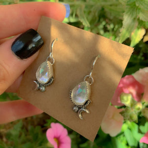 Angel Aura Quartz Earrings - Sterling Silver - Pastel Rainbow Crystal Earrings - Aura Quartz Moon Earrings - Rainbow Gemstone Dangles OOAK -