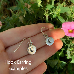 Molten Silver Moon Earrings - Sterling Silver - Made to Order - Crescent Moon Earrings - Stamped Moon Sleeper Hoop Earrings - Hook Dangles