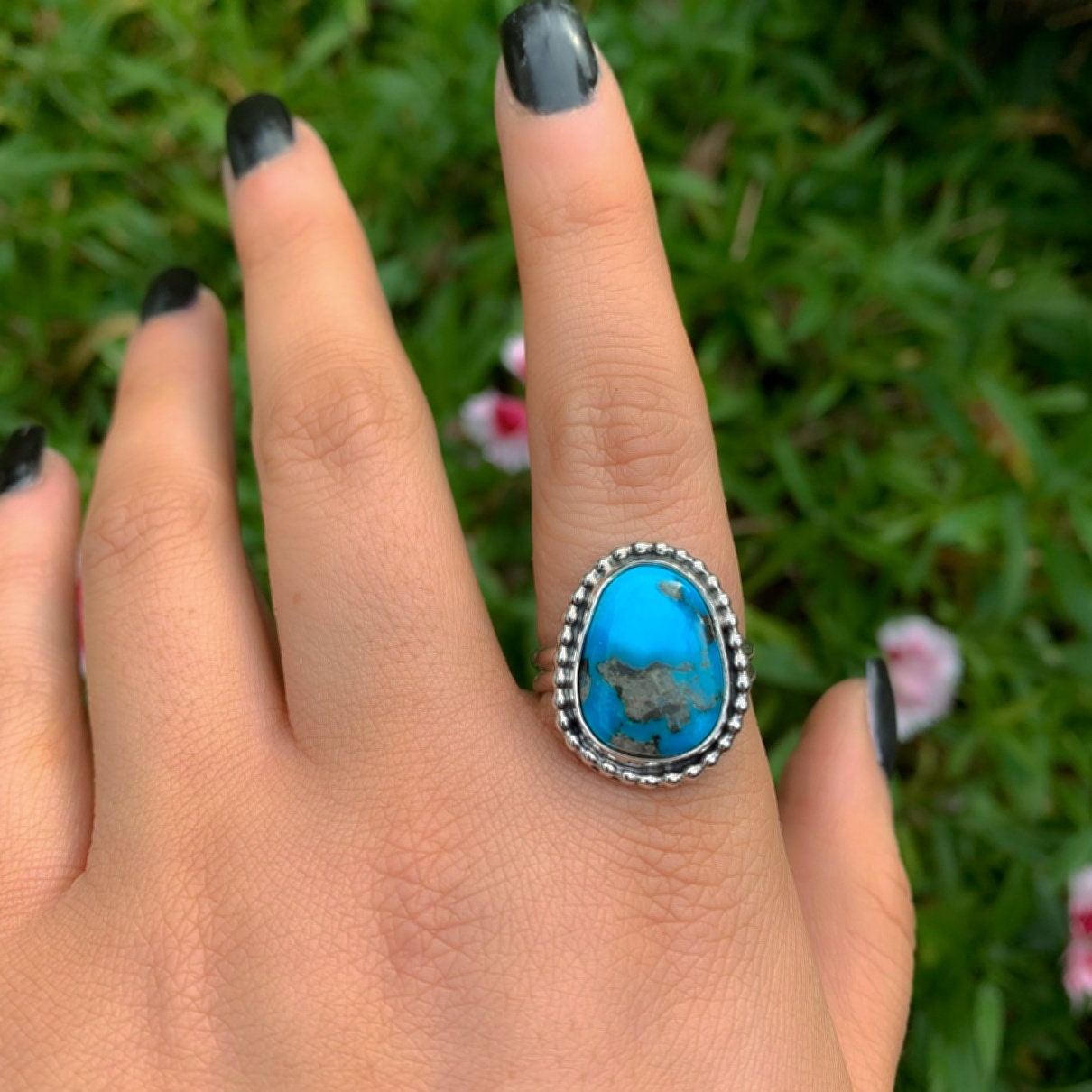 Peruvian Blue Opal and White Buffalo Turquoise Ring — Mountain Beach