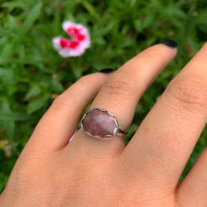 Rose Cut Rhodochrosite Ring - Size 6 1/4 to 6 1/2 - Sterling Silver - Sparkling Rhodochrosite Jewellery - Pink Rhodochrosite Statement Ring