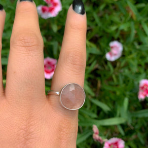 Rose Cut Strawberry Quartz Ring - Size 9 1/2 to 9 3/4 - Sterling Silver - Faceted Strawberry Quartz Jewellery - Pink Gemstone Statement Ring