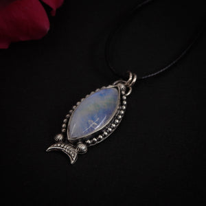 Marquise Moonstone Pendant - Sterling Silver - Large Moonstone Pendant - Rainbow Moonstone Jewellery - Moonstone Statement Necklace - Flashy