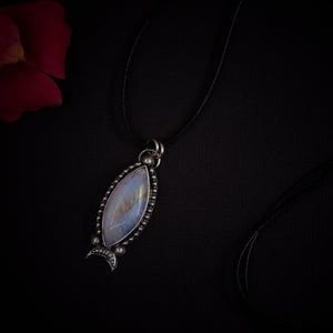 Marquise Moonstone Pendant - Sterling Silver - Large Moonstone Pendant - Rainbow Moonstone Jewellery - Moonstone Statement Necklace - Flashy