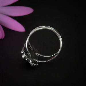 Rose Cut Black Onyx Ring - Size 9 1/4 - Sterling Silver - Hexagonal Onyx Ring - Faceted Onyx Moon Ring, Black Gemstone Crescent Moon Jewelry