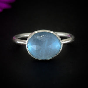 Rose Cut Aquamarine Ring - Size 5 1/2 - Sterling Silver - Aquamarine Jewellery - Blue Aquamarine Ring - Dainty Faceted Aquamarine Ring OOAK