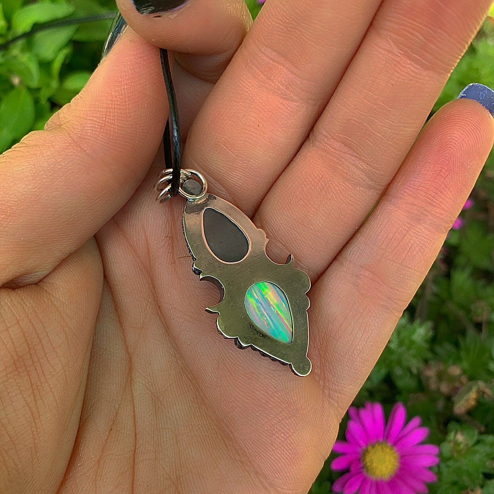 Rose Cut Clear Quartz with Aurora Opal & Aquamarine Pendant - Sterling Silver - Faceted Aquamarine - Aurora Opal Pendant - OOAK Moon Pendant